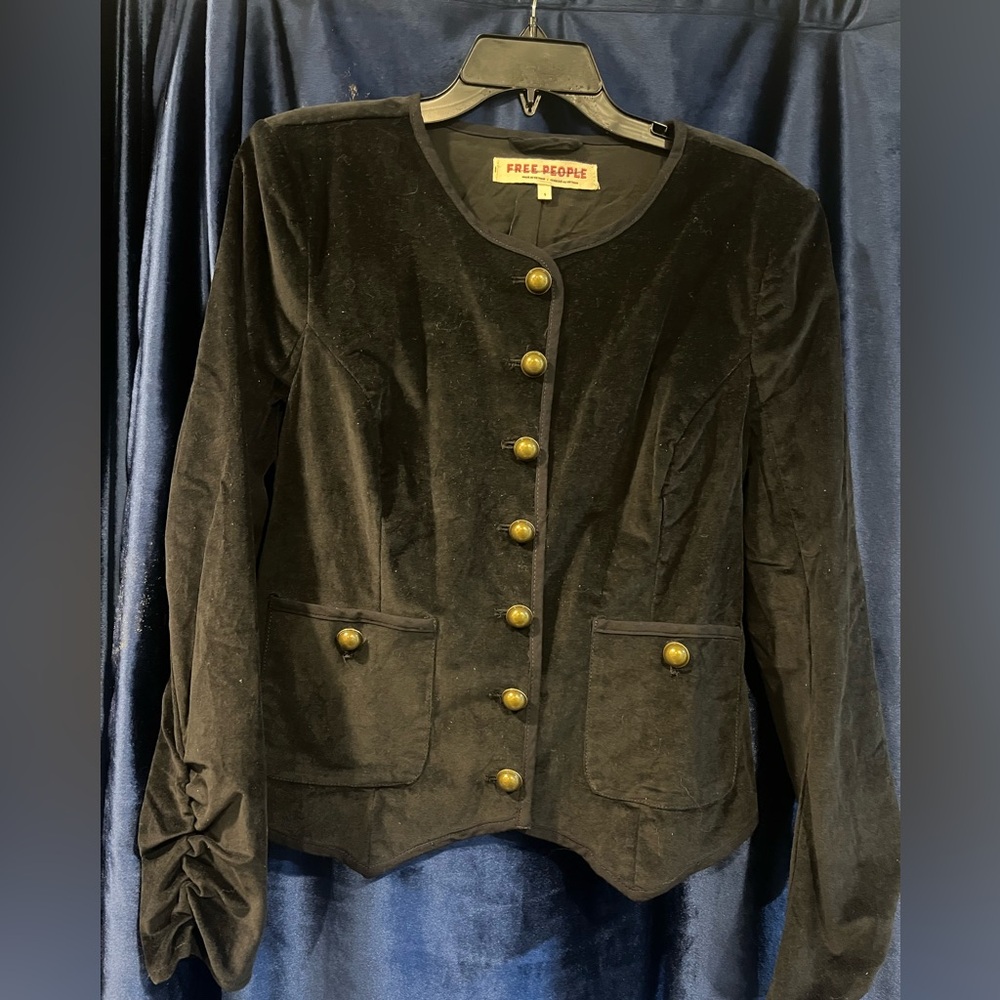 Free People Black Velvet Blazer with Gold Buttons